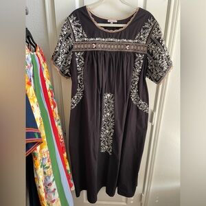 Frances Valentine Valerie Maxi Embroidered Black Dress Size 18